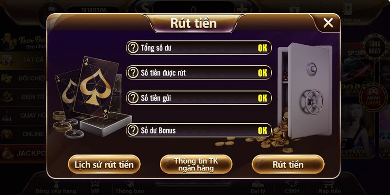 Sau khi hoàn tất việc điền thông tin game thủ chỉ cần kiểm tra rút tiền TDTC