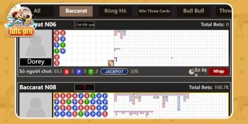 Bàn chơi Baccarat với nhiều mức cược khác nhau